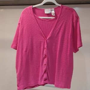Liz Claiborne Pink Button-Down Ribbed Top